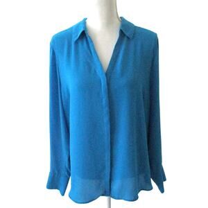Worthington Women's Blue Long Sleeve Hidden Button Front Blouse Size Large